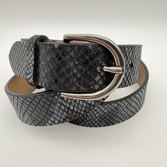 Caroll Calfskin  Embossed Python Effect Genuine Leather Belt Black Made In Italy - Picture 3 of 10